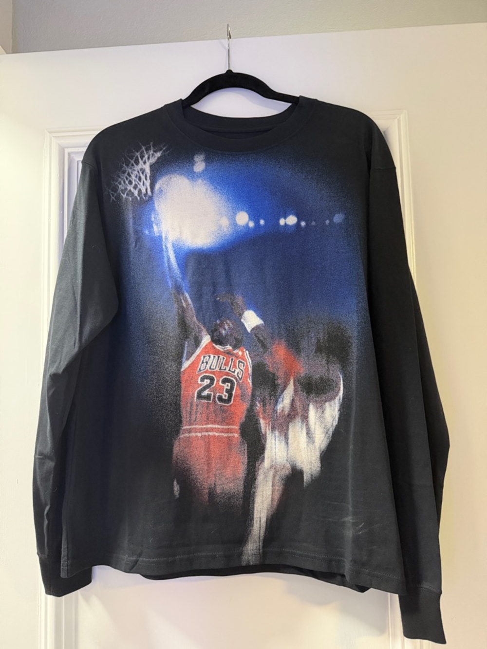 Jordan Black Long Sleeve Graphic Tee with Red and Blue Print